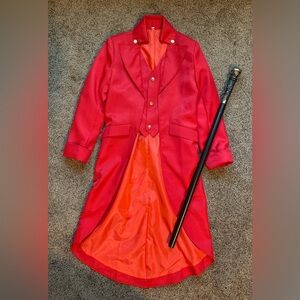 Ringmaster Halloween preteen costume, red jacket and a cane, age 12 to xs adult
